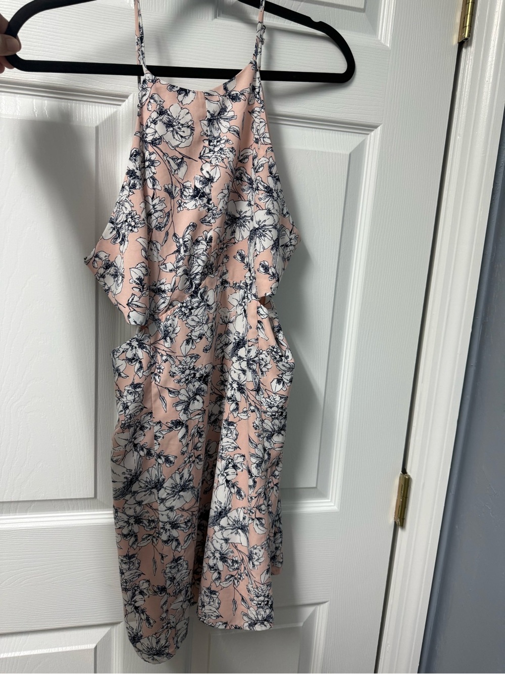 Forever 21 Blush Pink Floral Halter Romper with Navy Print